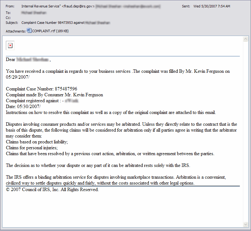 IRS Scam email