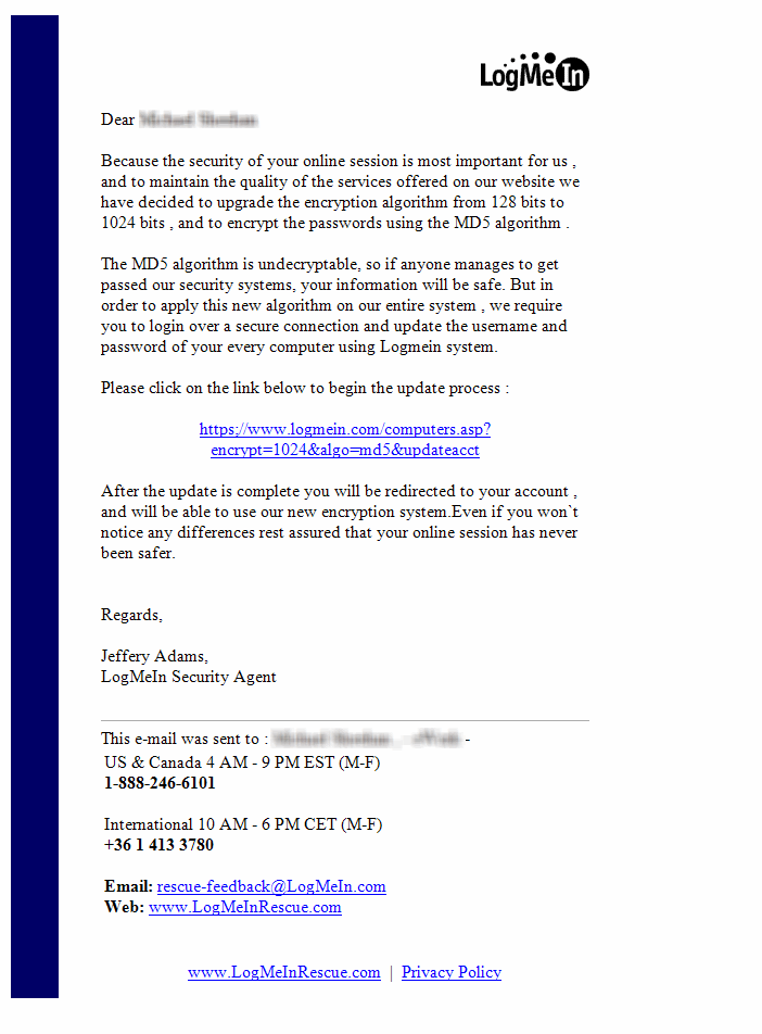 LogMeIn Phishing Email