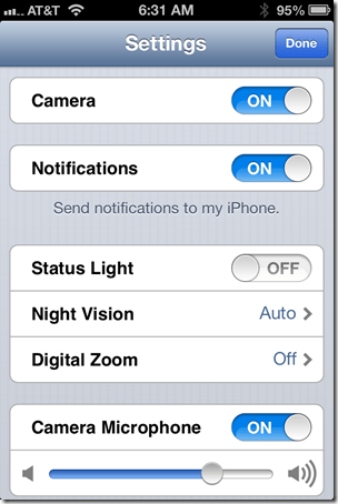 Dropcam-iPhone-settings
