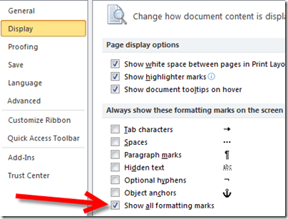 Show all formatting marks on Windows