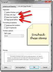 Uncheck paragraph options on Windows