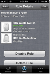 WeMo iOS - Motion Rules Details