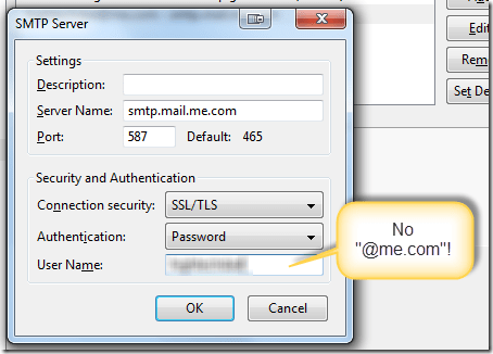Correct SMTP information in Postbox