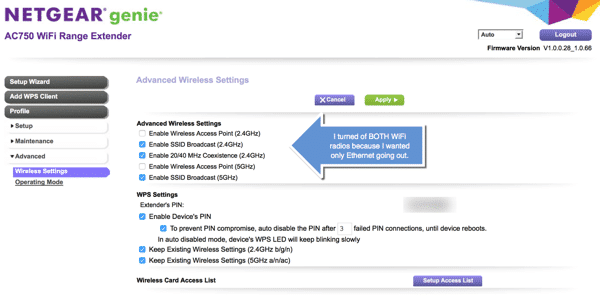 Turn off wifi - NETGEAR AC750 WiFi Range Extender