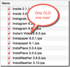 Restore a Previous Version of an iOS App - old app remains