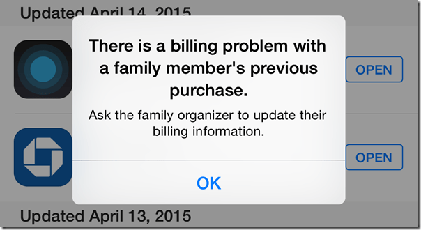 HTD - There is a billing problem with a family member's previous purchase