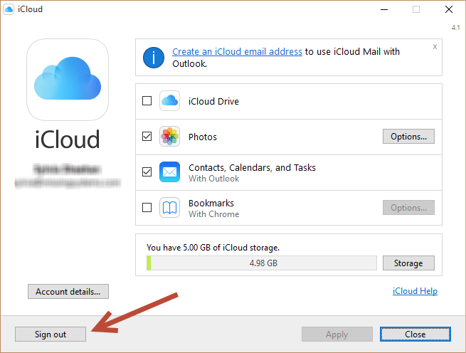 HTD - iCloud Control Panel - sign out