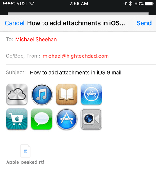 HTD Tip: How To Add Attachments in iOS 9 Email - files attached