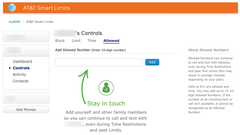 HTD AT&T Smart Limits - Whitelist Number