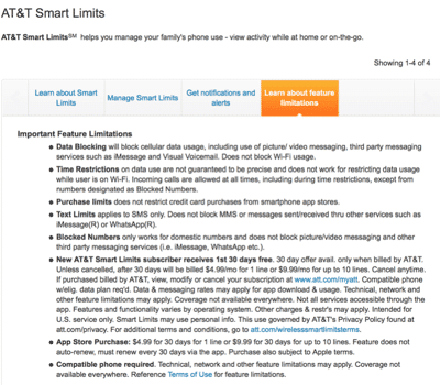 HTD AT&T Smart Limits - Feature Limitations