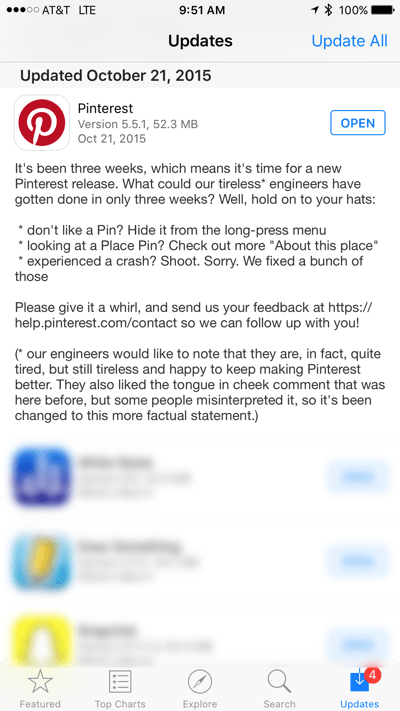 Pinterest bug fix list