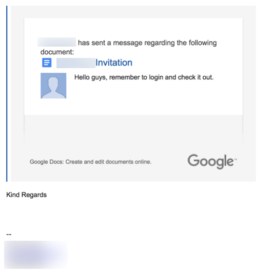 HTD Google Docs Phishing Scam - email