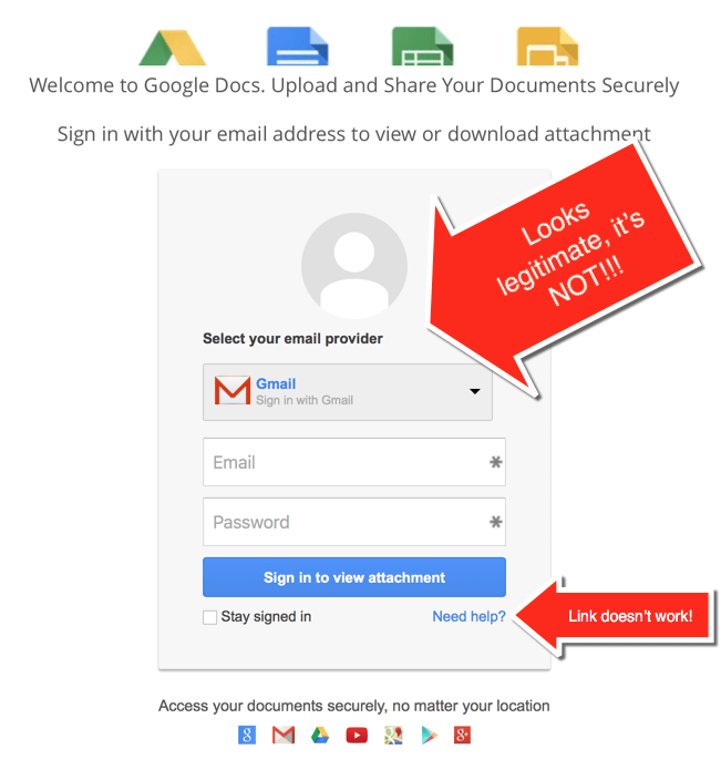 HTD Google Docs Phishing Scam - phishing page