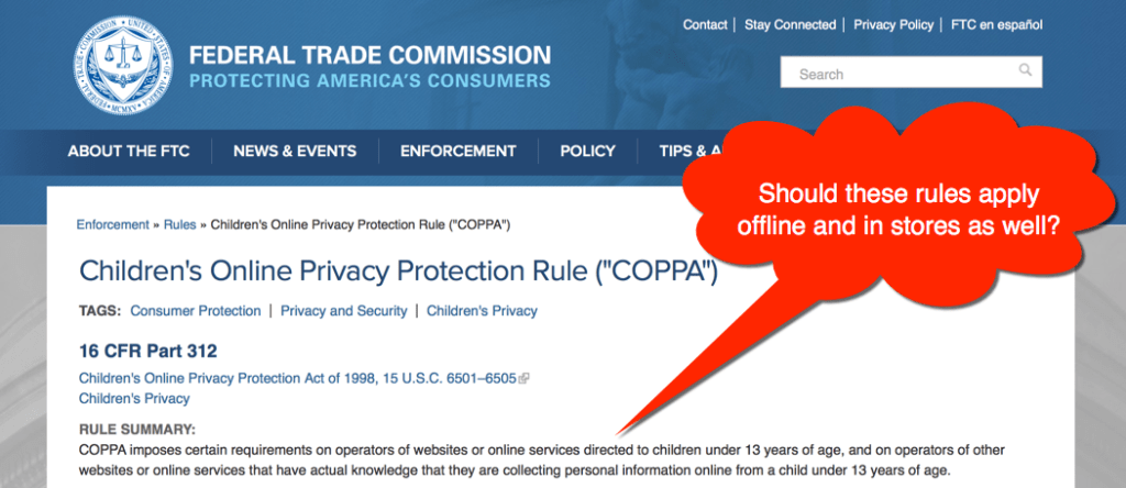 Children's Email Addresses - does COPPA apply offline too?