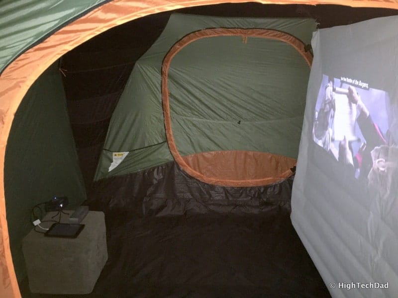 HTD Camping Theater with AAXA P5 Pico Projector - tent setup