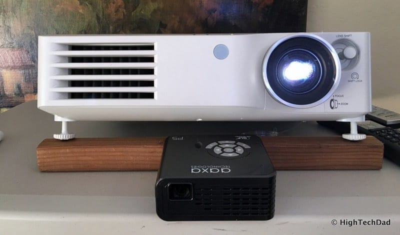 HTD Camping Theater with AAXA P5 Pico Projector - size comparison with Panasonic