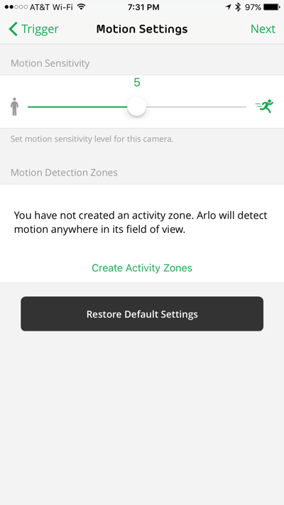 HTD NETGEAR Arlo Q - motion settings