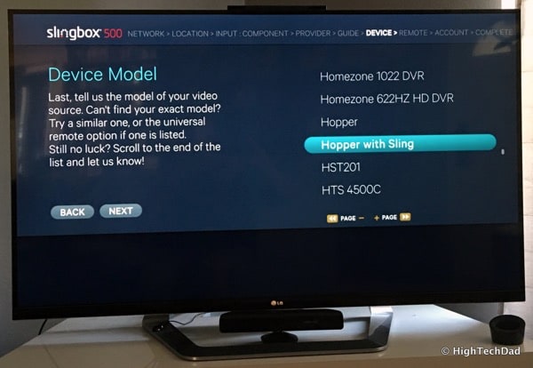 HTD Slingbox 500 setup - device selection