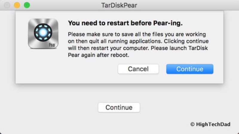 HTD TarDisk Pear - restart warning