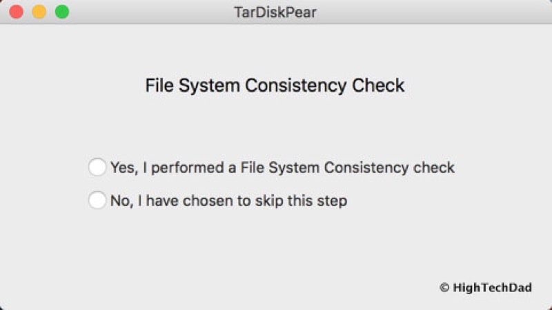 HTD TarDisk Pear - consistency check