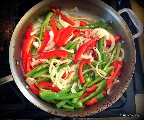 HighTechDad Johnsonville Sizzling Sausage Grill - peppers and onions