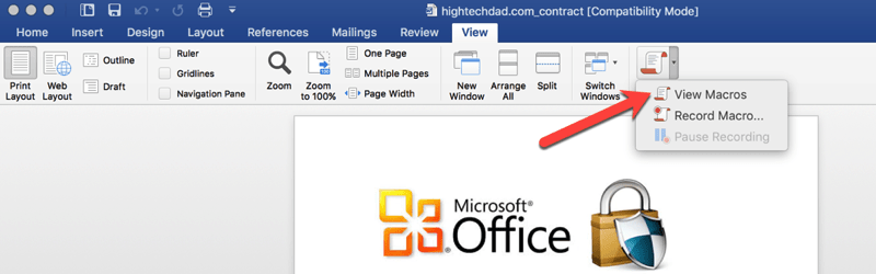 Malicious Word macro warning - view macros