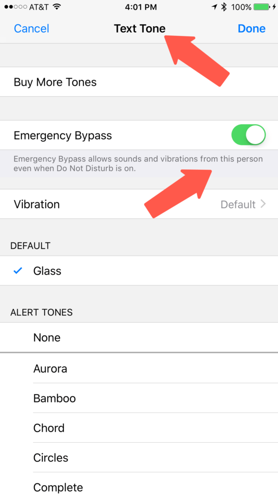 iOS 10 - Emergency Bypass - Text Tone