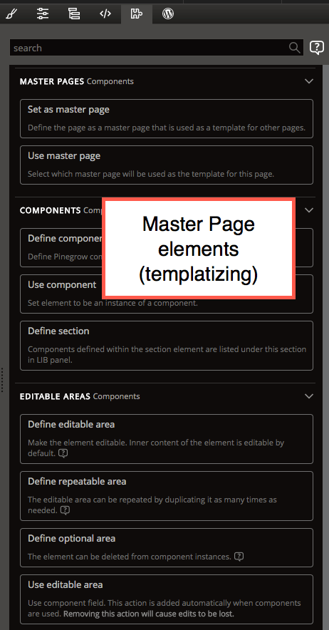 Pinegrow master page elements
