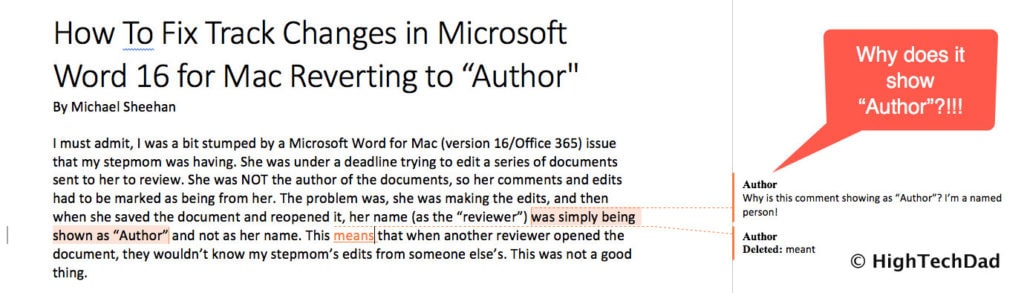 HTD How to Fix Track Changes in Word for Mac reverting to "Author" - the issue