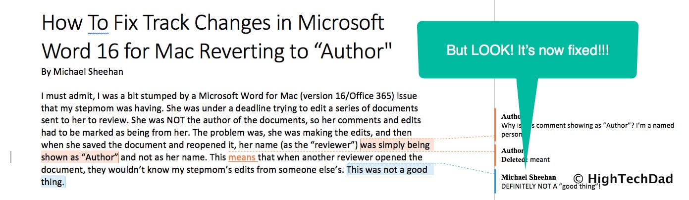 HTD How to Fix Track Changes in Word for Mac reverting to "Author" - fixed