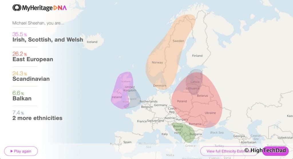 HTD MyHeritage DNA kit - map of results