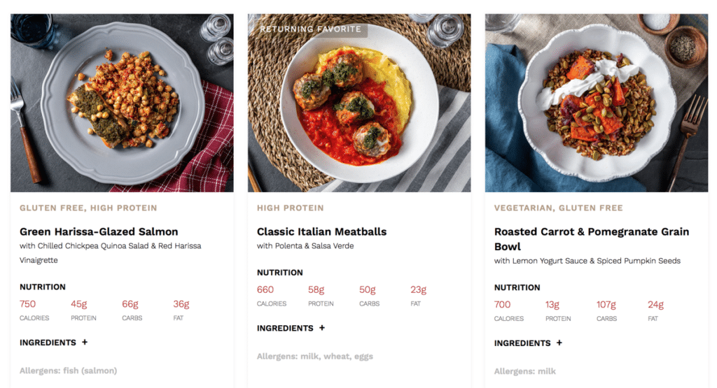 Tovala Meal choices