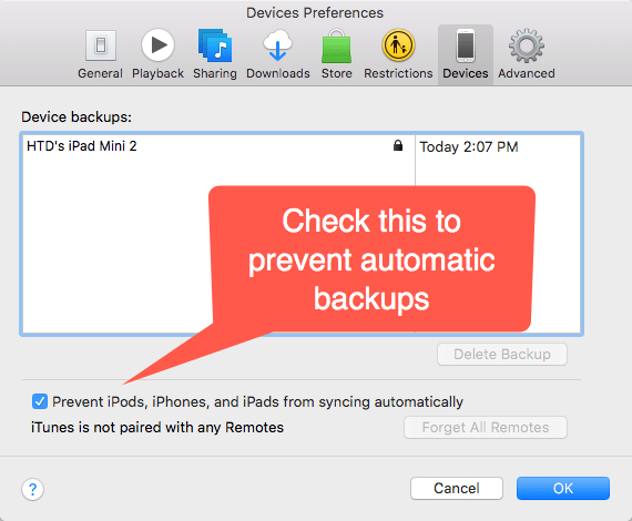 HighTechDad Change iOS Backup Location in iTunes - no automatic backups