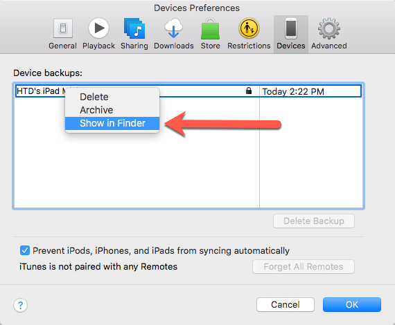 HighTechDad Change iOS Backup Location in iTunes - show in Finder