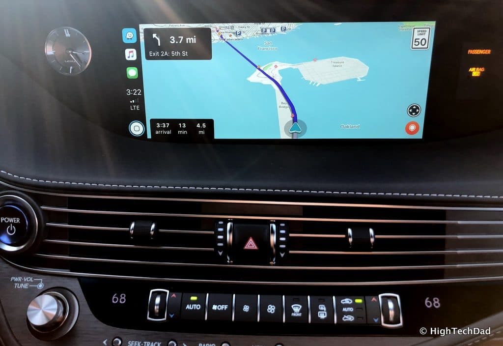 HighTechDad 2019 Lexus LS-500h review - Apple CarPlay with Waze running