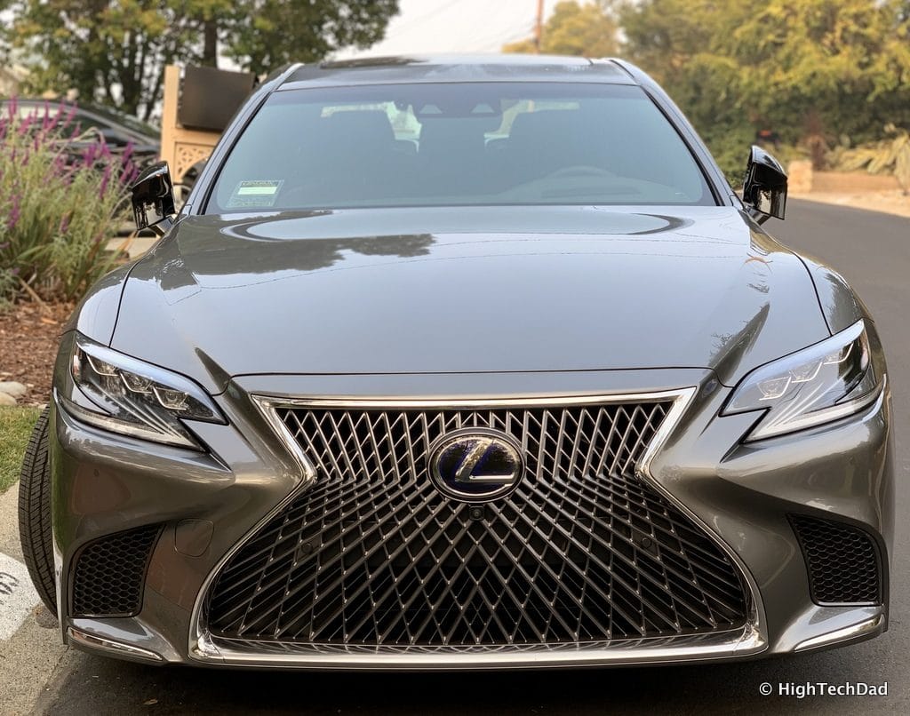 HighTechDad 2019 Lexus LS-500h review - front with cameras and sensors