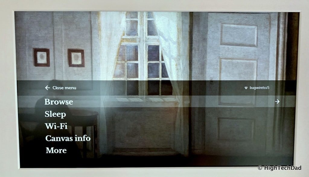 HighTechDad Meural Canvas Review - on-screen menus