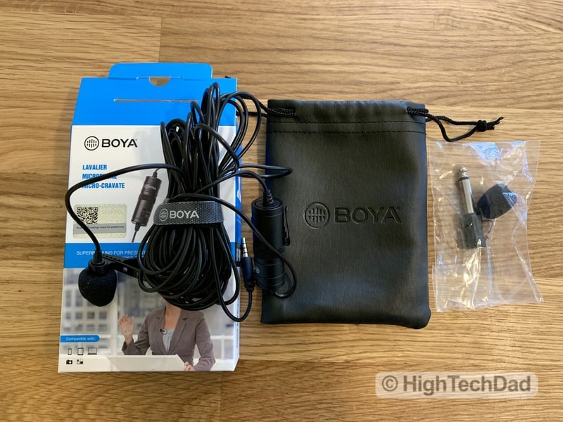 HighTechDad reviews BOYA BY-M1 lavalier mic - what's in the box
