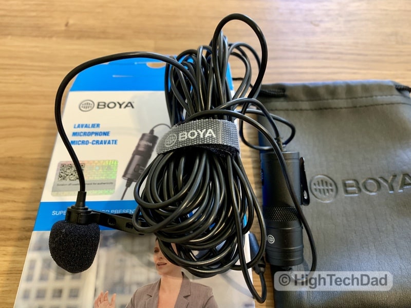 HighTechDad reviews BOYA BY-M1 lavalier mic - cord management