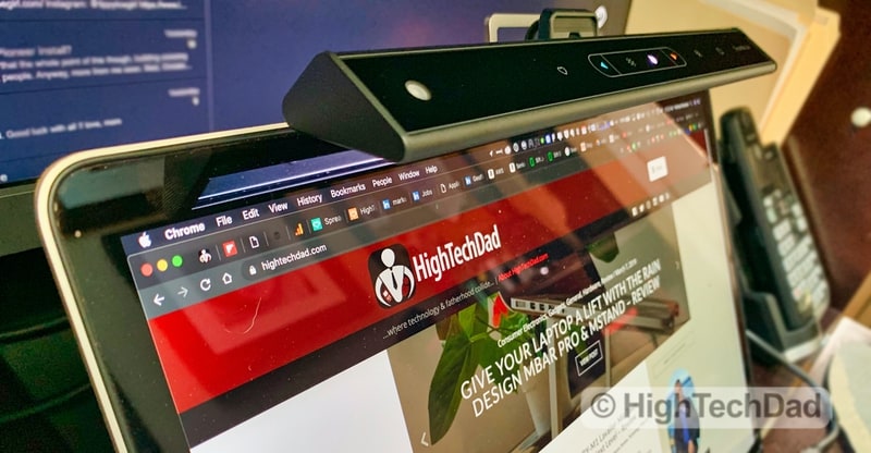 HighTechDad Review of BenQ ScreenBar Lite LED lighting - clipped onto laptop