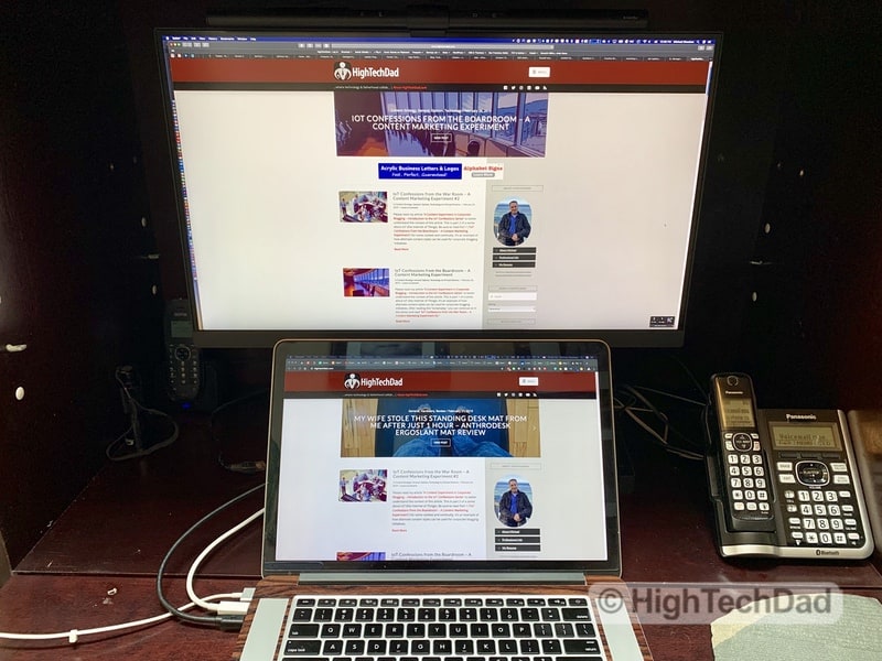 HighTechDad BenQ PD2700U monitor review - monitor above laptop