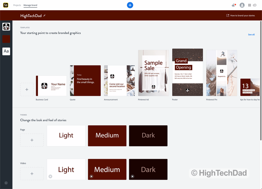 Brand designs within Adobe Spark (part of Adobe Creative Cloud)