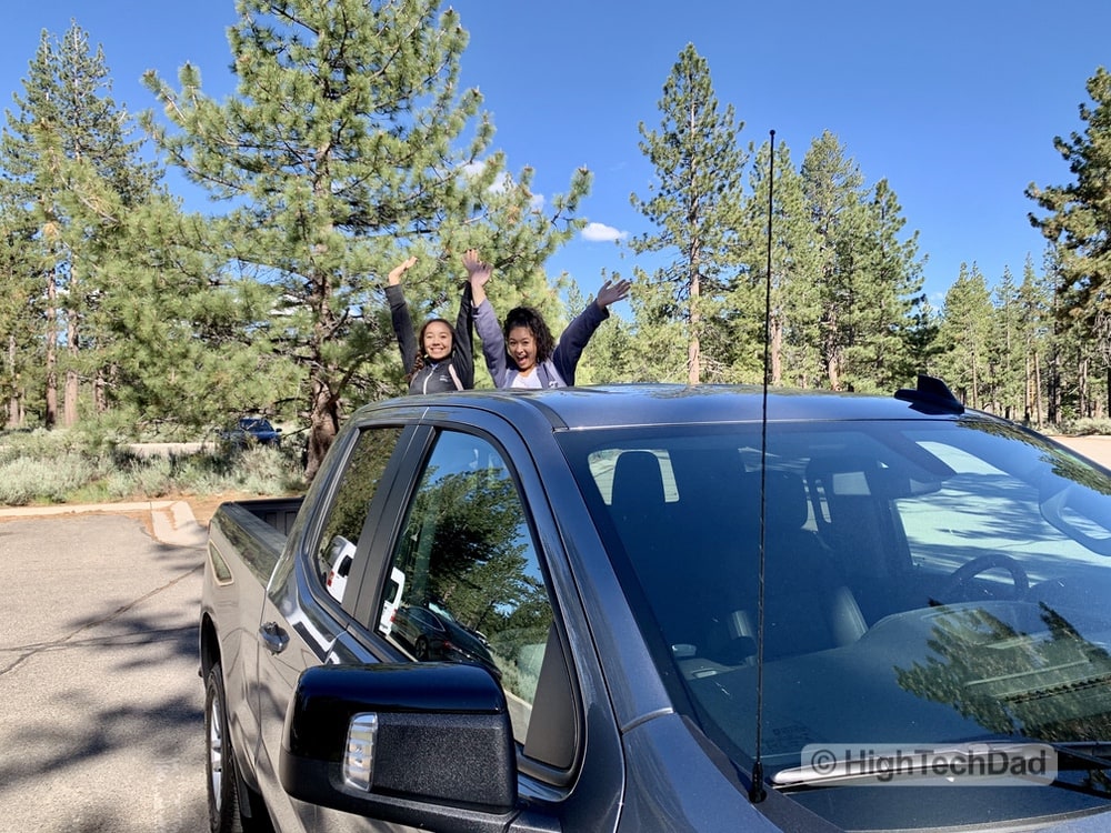 HighTechDad Review 2019 Chevy Silverado - daughters in the truck bed