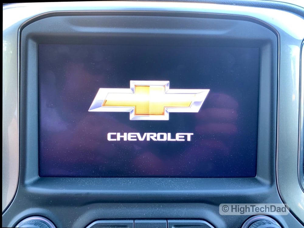 HighTechDad Review 2019 Chevy Silverado - Chevy logo on screen