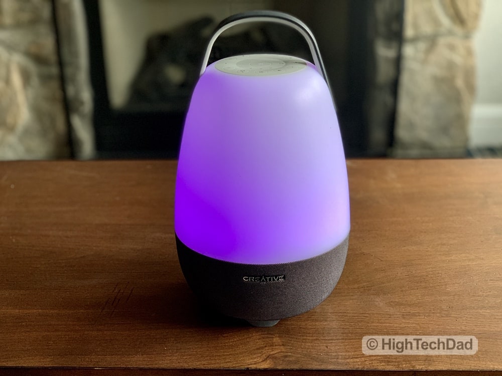 HighTechDad review Creative Nova Smart Speaker & Lamp - purple LED lights