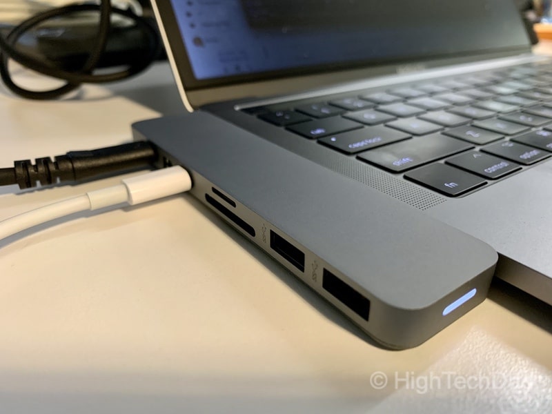 HighTechDad review of HyperDrive PRO 8-in-2 USB Type-C hub - plugged in