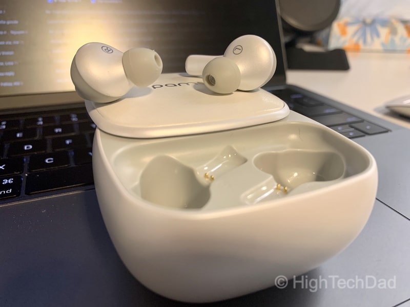 HighTechDad Review of PaMu Slide Plus Bluetooth earbuds - side profile view