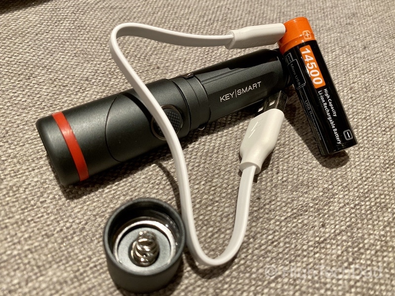HighTechDad reviews KeySmart NanoTorch Twist LED flashlight - rechargeable AA battery with micro-USB connector