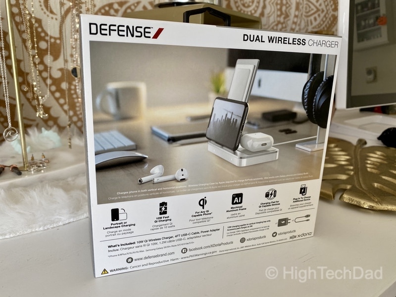 HighTechDad review - Defense Vertical Duo wireless charger - back of box