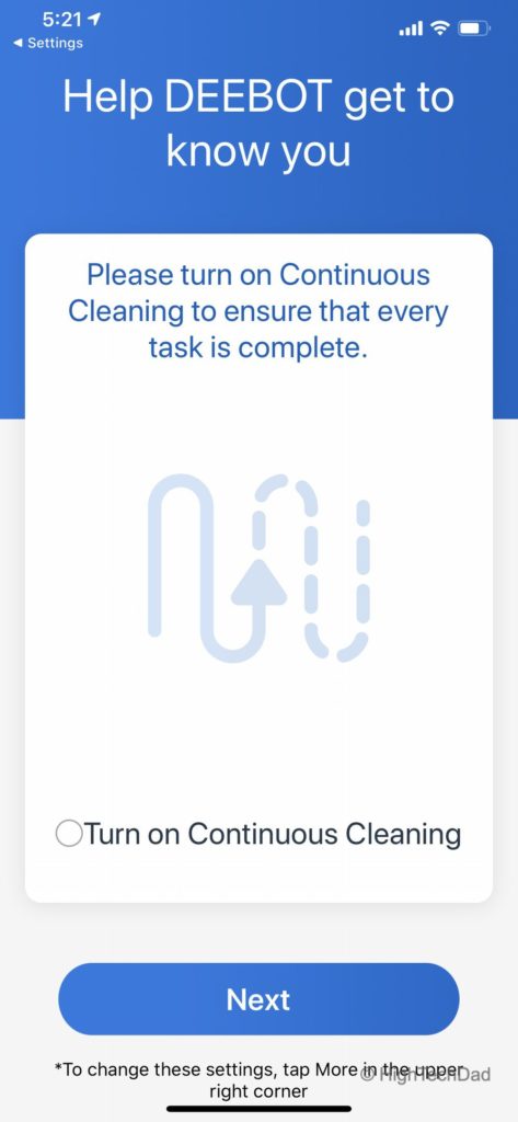 Turn on Continuous Cleaning - Ecovacs Deebot T5